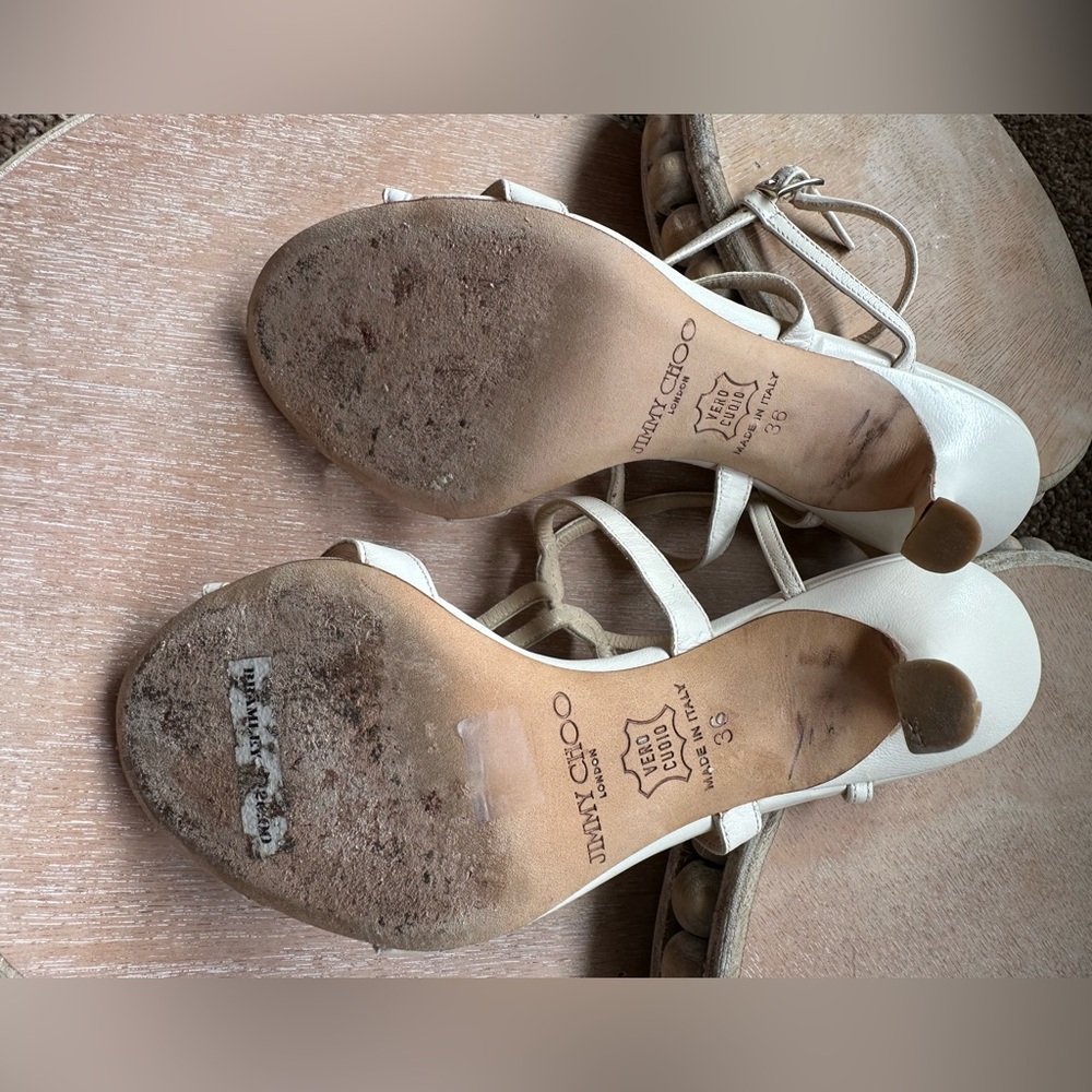 Jimmy Choo Strappy Bramley Heels ✨ White Leather ✨ Size 36/US 5.5/6 - Picture 5 of 9
